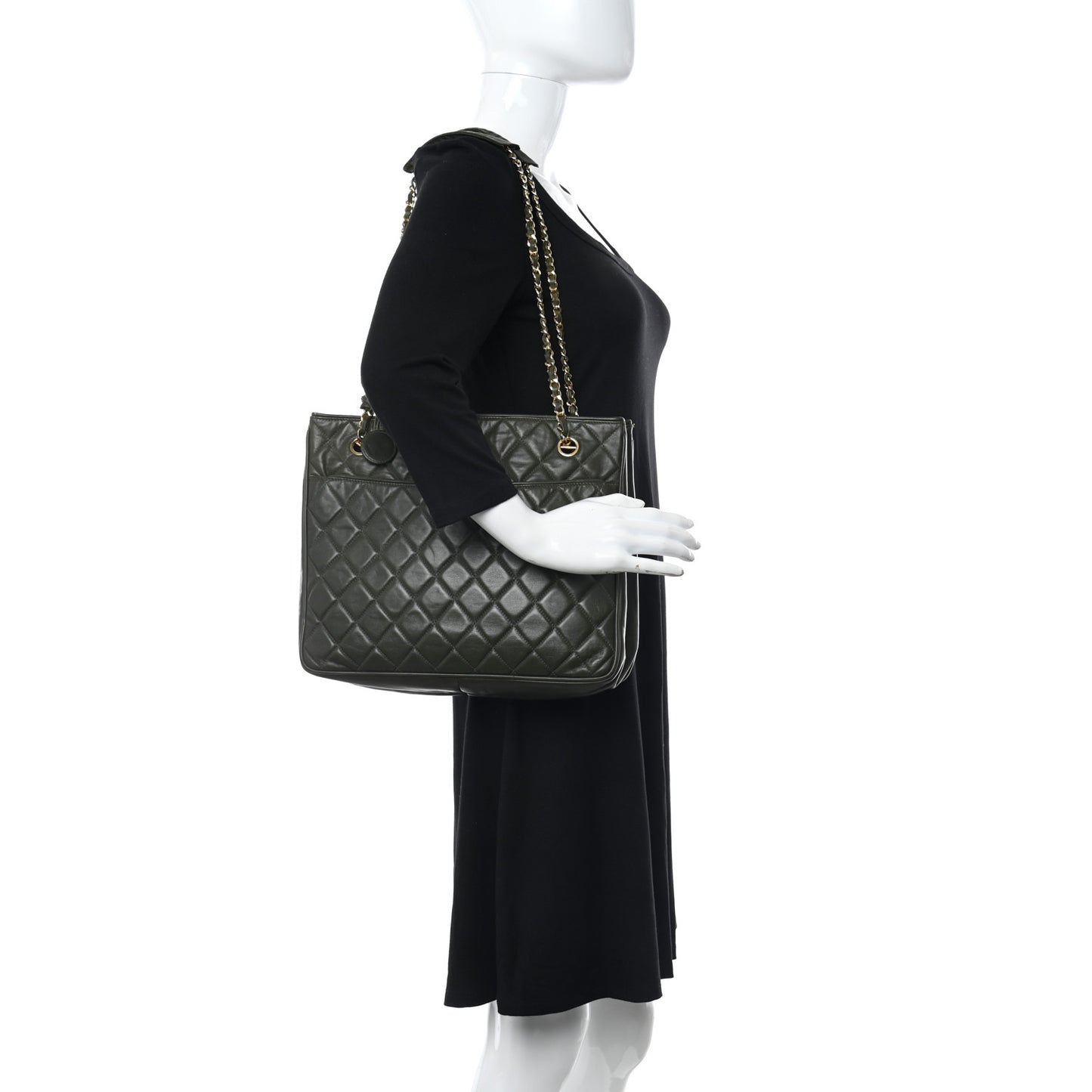 Lambskin Quilted Shopping Tote Green