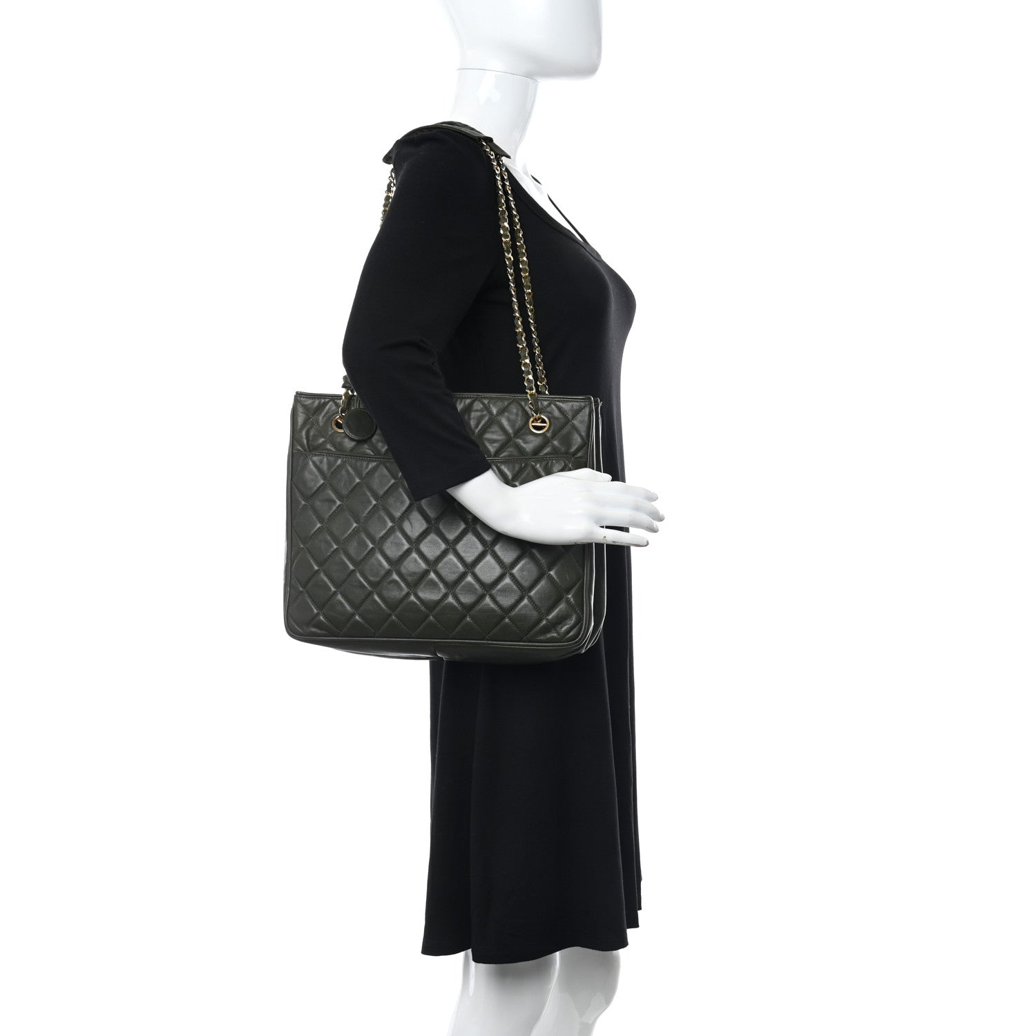 Chanel Lambskin Quilted Shopping Tote Green 2 of 10
