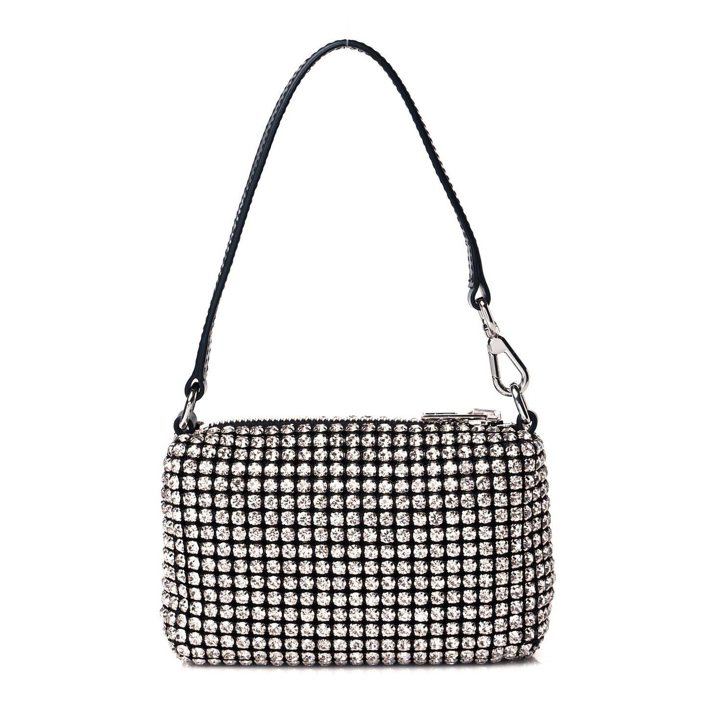 Mesh Crystal Rhinestone Mini Heiress Pouch Black Silver