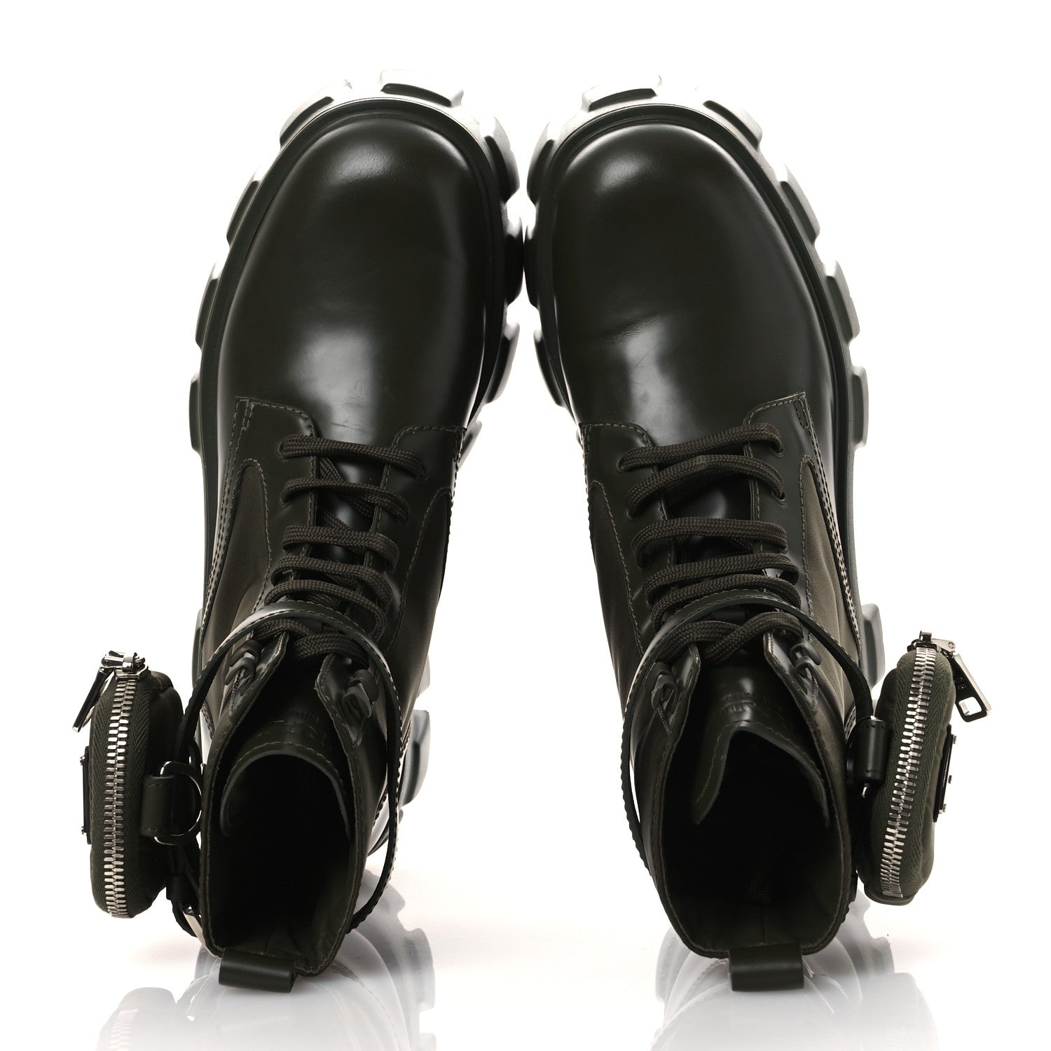 Prada Spazzolato Rois Re-Nylon Metal Triangle Logo Monolith Pouch Pocket 55mm Boots 40 Militare 2 of 13