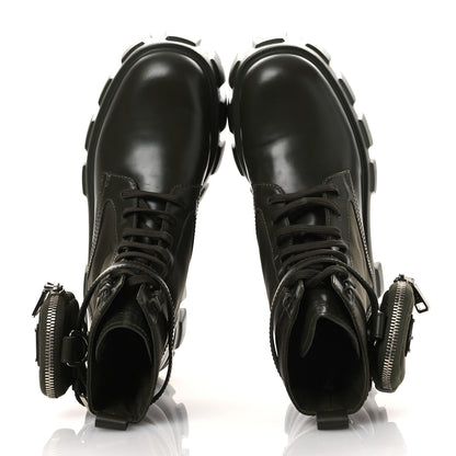 Prada Spazzolato Rois Re-Nylon Metal Triangle Logo Monolith Pouch Pocket 55mm Boots 40 Militare 2 of 13