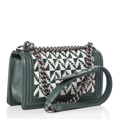 Chanel Calfskin Woven Medium Boy Flap Green White 3 of 14
