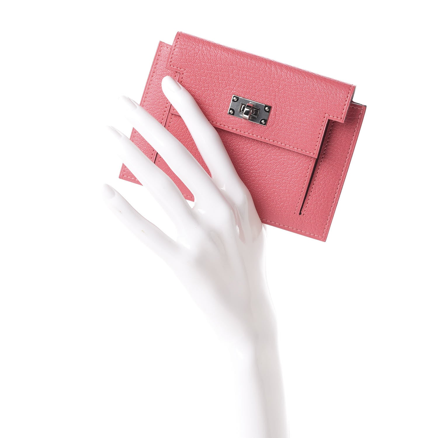 Hermes Chevre Mysore Kelly Pocket Compact Wallet Rose Lipstick 2 of 11