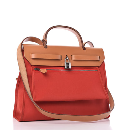 Hermes Vache Hunter Toile Herbag Zip 31 PM Rouge Tomate Natural 4 of 10
