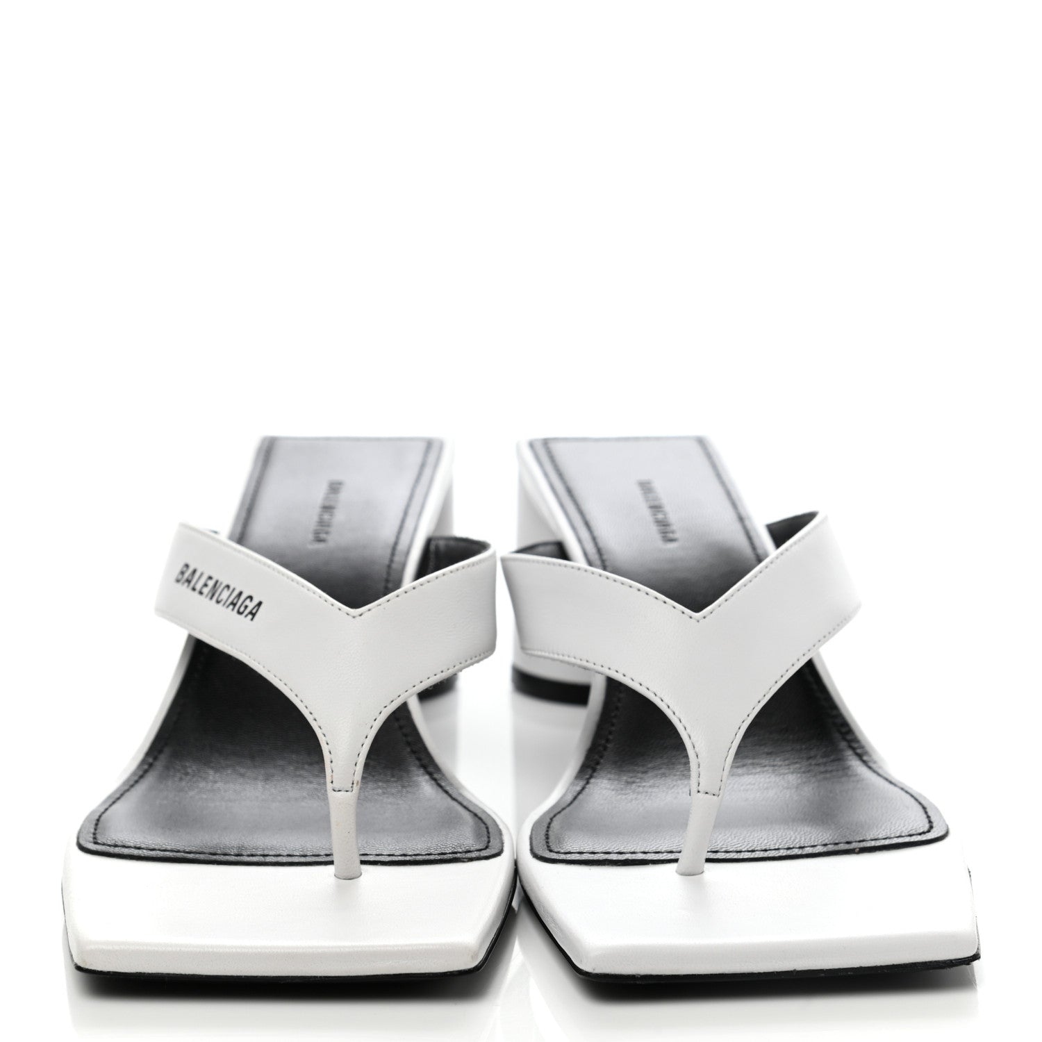 Balenciaga Calfskin Double Square Flat 60mm Sandals 35.5 White 2 of 8