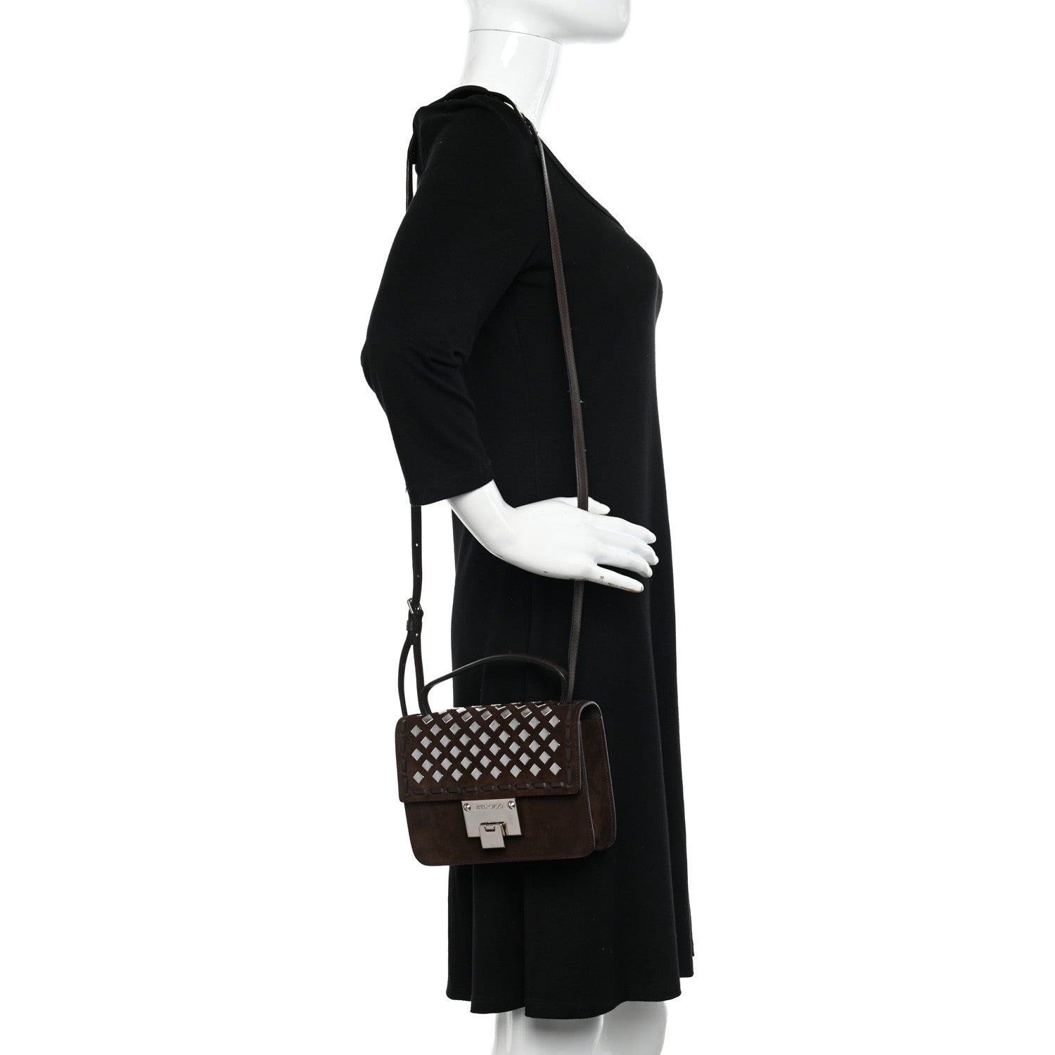 Jimmy Choo Suede Studded Mini Rebel Crossbody Brown 2 of 11