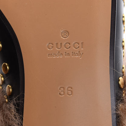 Gucci Calfskin Lambswool Studded Womens Princetown Slippers 36 Black 7 of 8