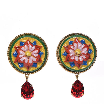 Dolce & Gabbana Enamel Painted Flower Crystal Clip On Earrings Multicolor 1 of 5