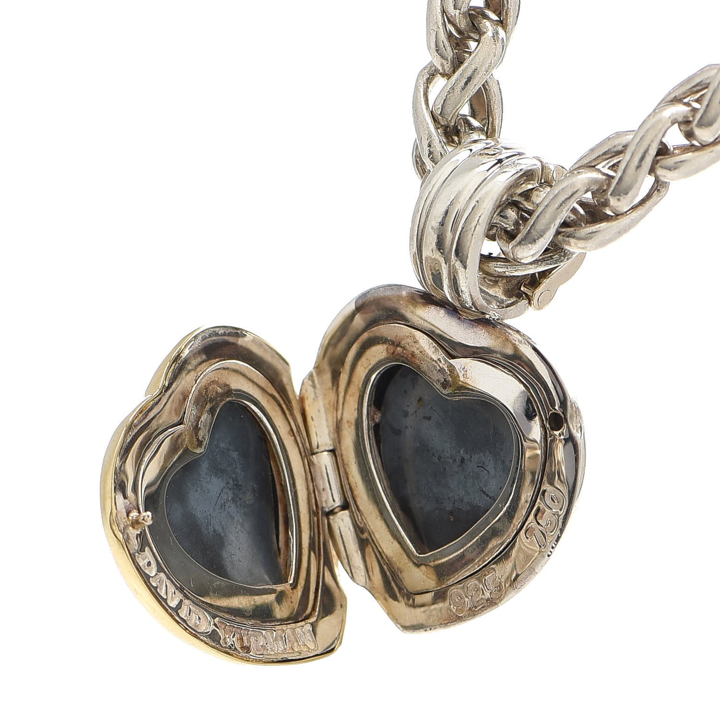 Sterling Silver 18K Yellow Gold Cable Heart Locket Pendant Necklace