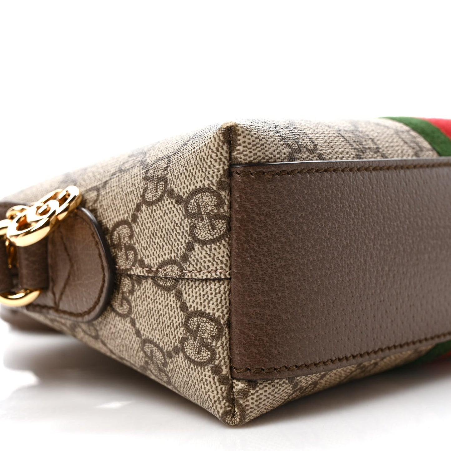 GG Supreme Monogram Textured Dollar Calfskin Web Small Ophidia Dome Shoulder Bag Beige Ebony New Acero