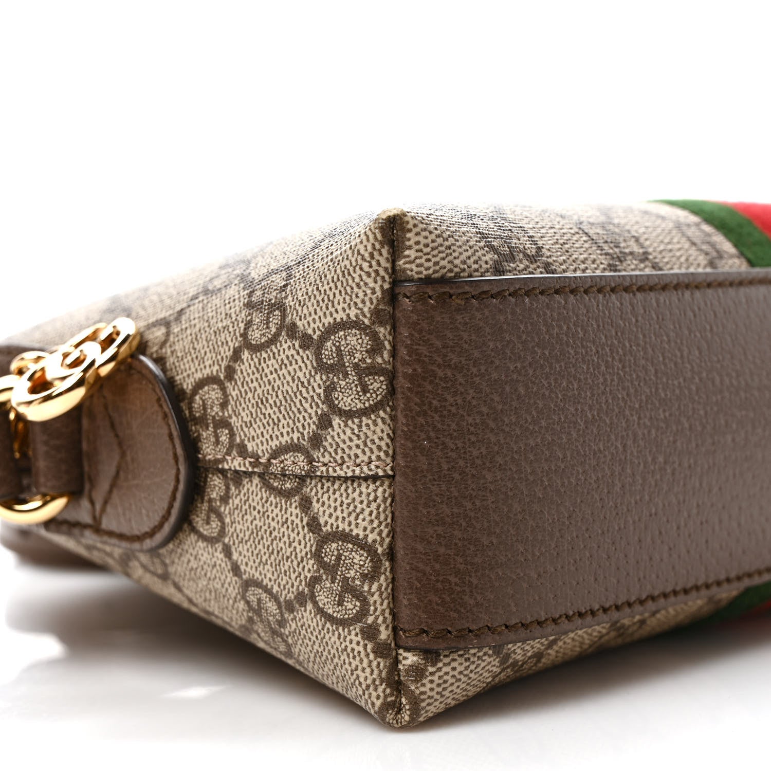 Gucci GG Supreme Monogram Textured Dollar Calfskin Web Small Ophidia Dome Shoulder Bag Beige Ebony New Acero 7 of 11