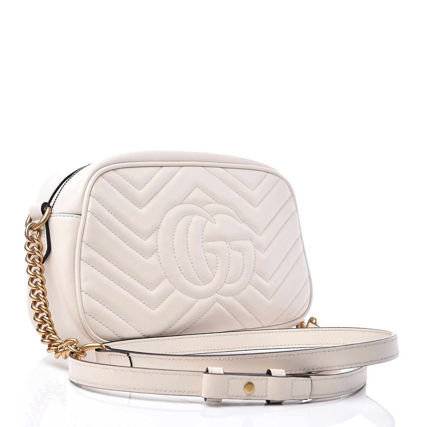 Calfskin Matelasse Small GG Marmont Chain Shoulder Bag White