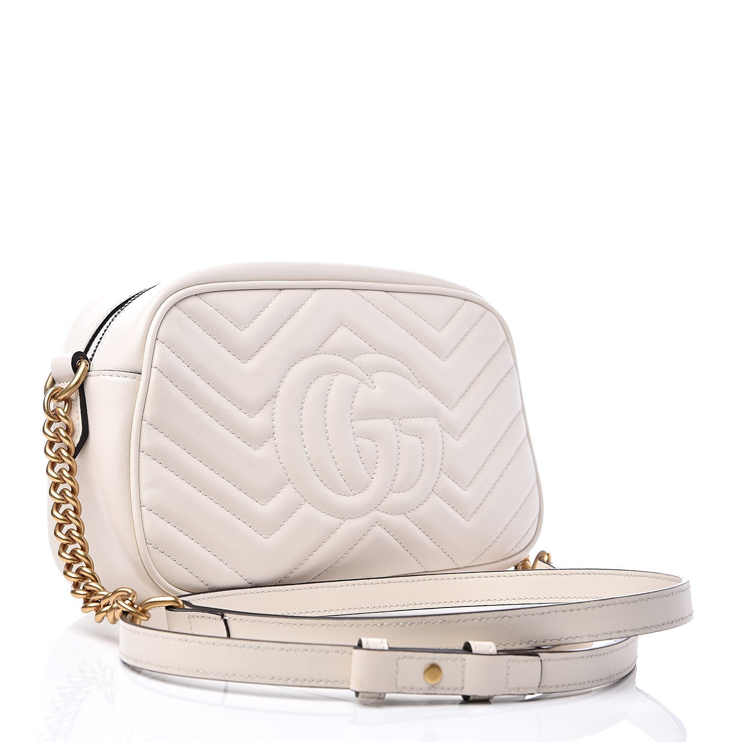 Gucci Calfskin Matelasse Small GG Marmont Chain Shoulder Bag White 3 of 16