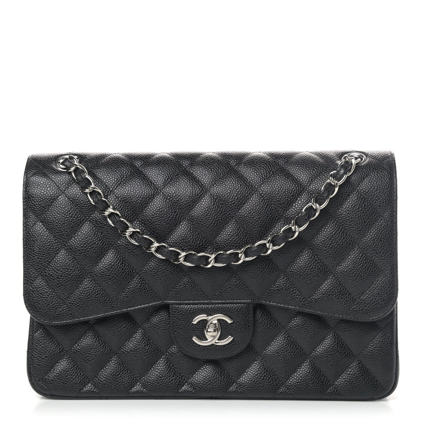 Caviar Quilted Jumbo Double Flap Black