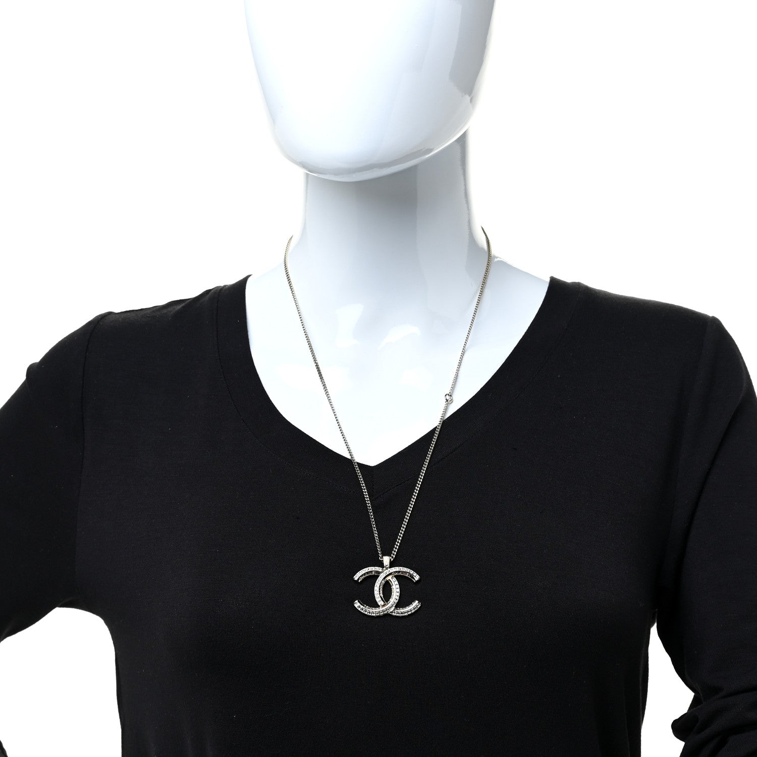 Chanel Metal Crystal Baguette CC Necklace Gold 2 of 5