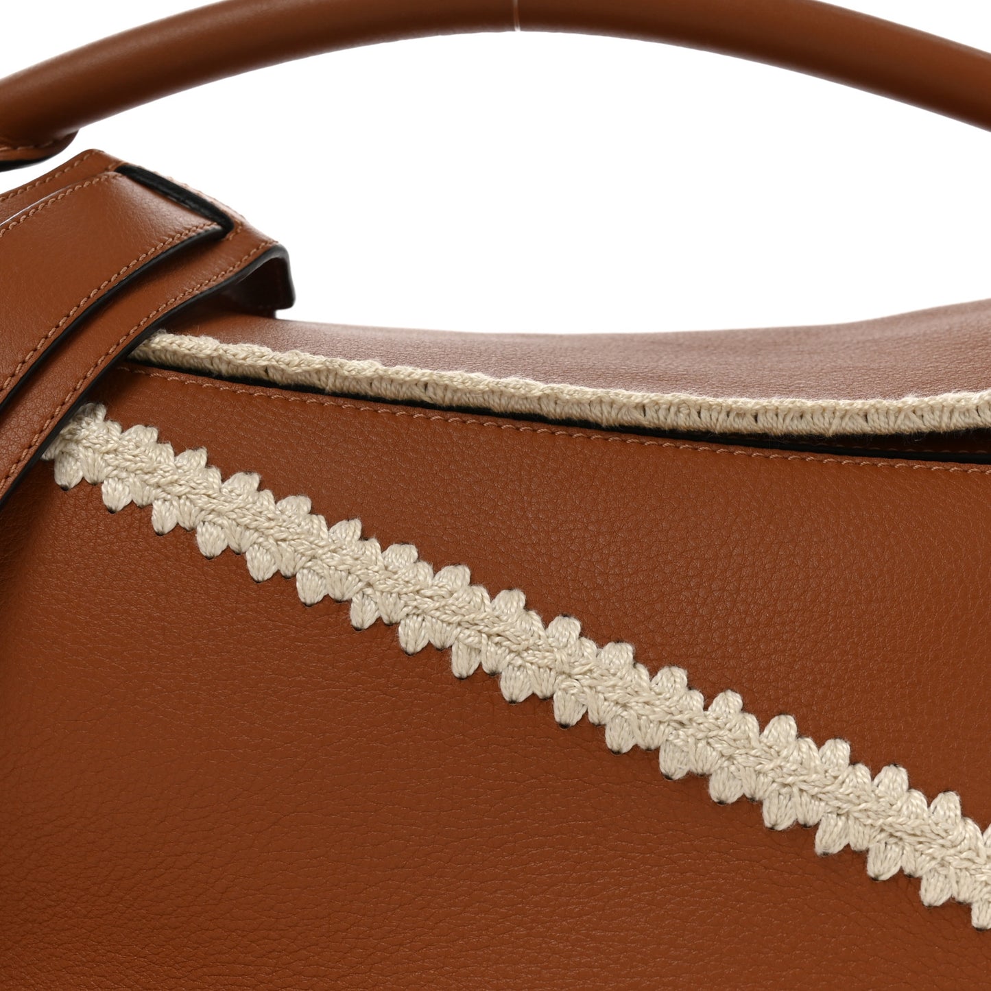 Calfskin Crochet Trim Medium Puzzle Bag Tan
