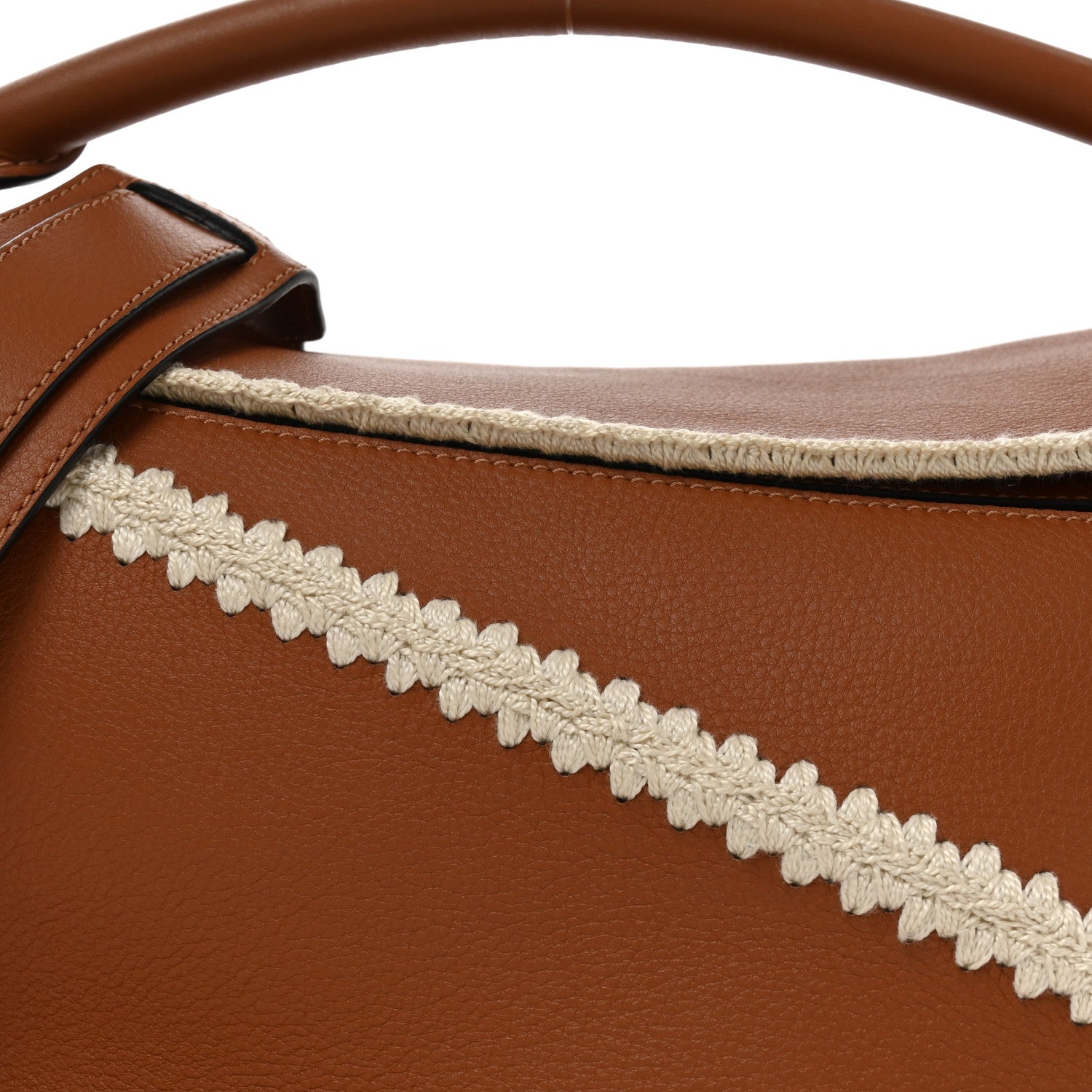 Loewe Calfskin Crochet Trim Medium Puzzle Bag Tan 6 of 8