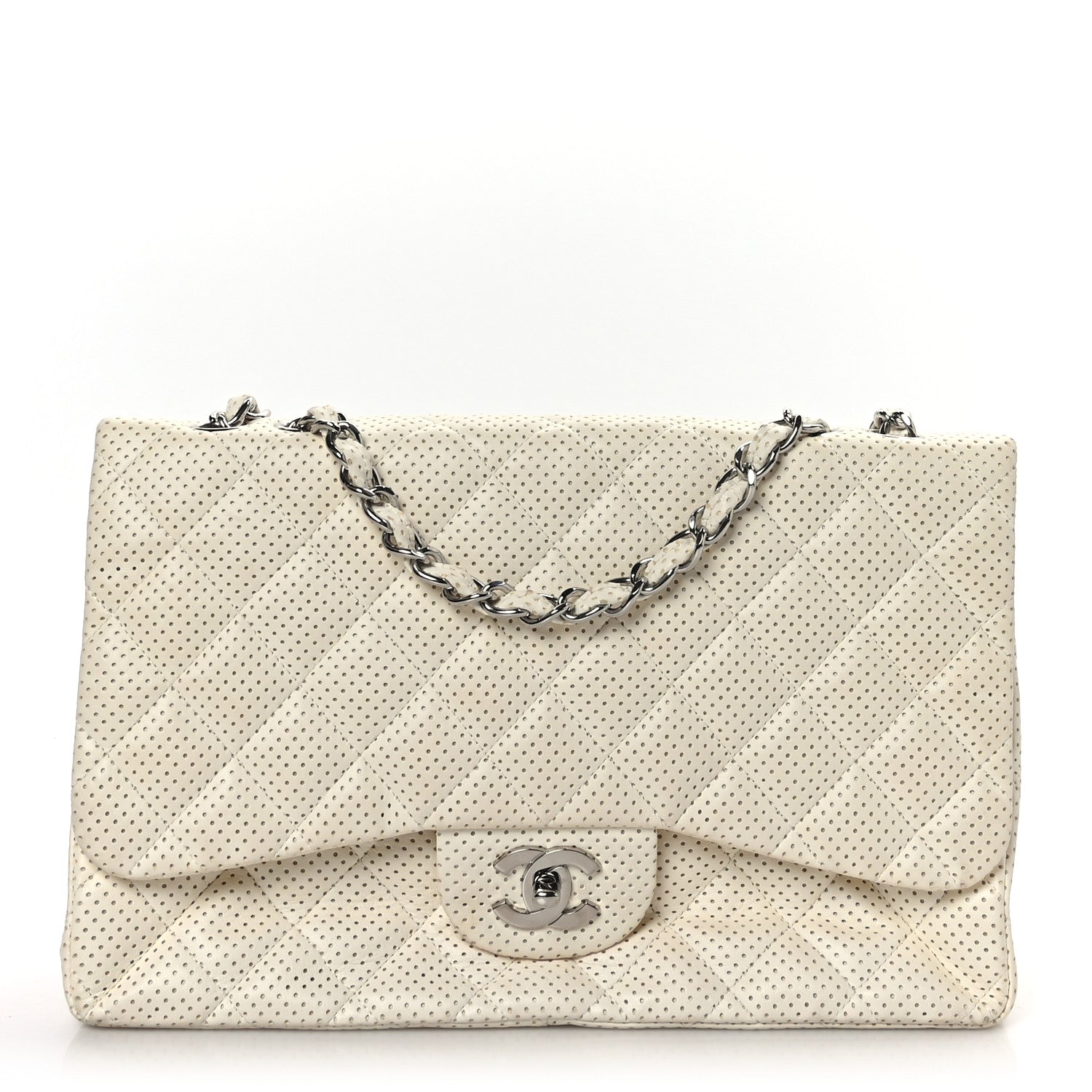 Chanel Lambskin Perforated Jumbo Single Flap White 1 of 9