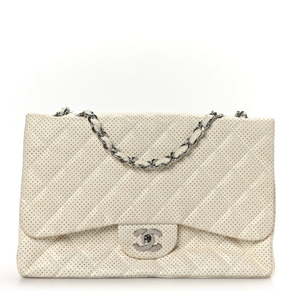Chanel Lambskin Perforated Jumbo Single Flap White 1 of 9