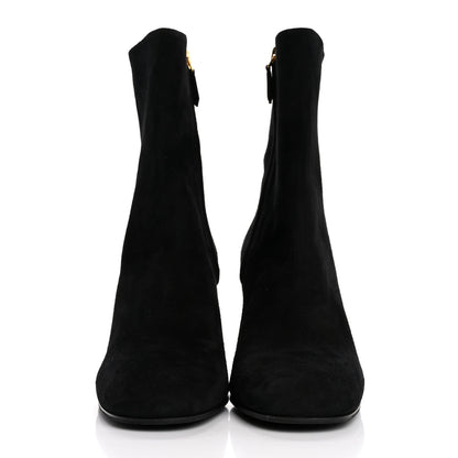 Prada Suede Metal Triangle Logo Zip 85mm Boots 38.5 Black 3 of 8