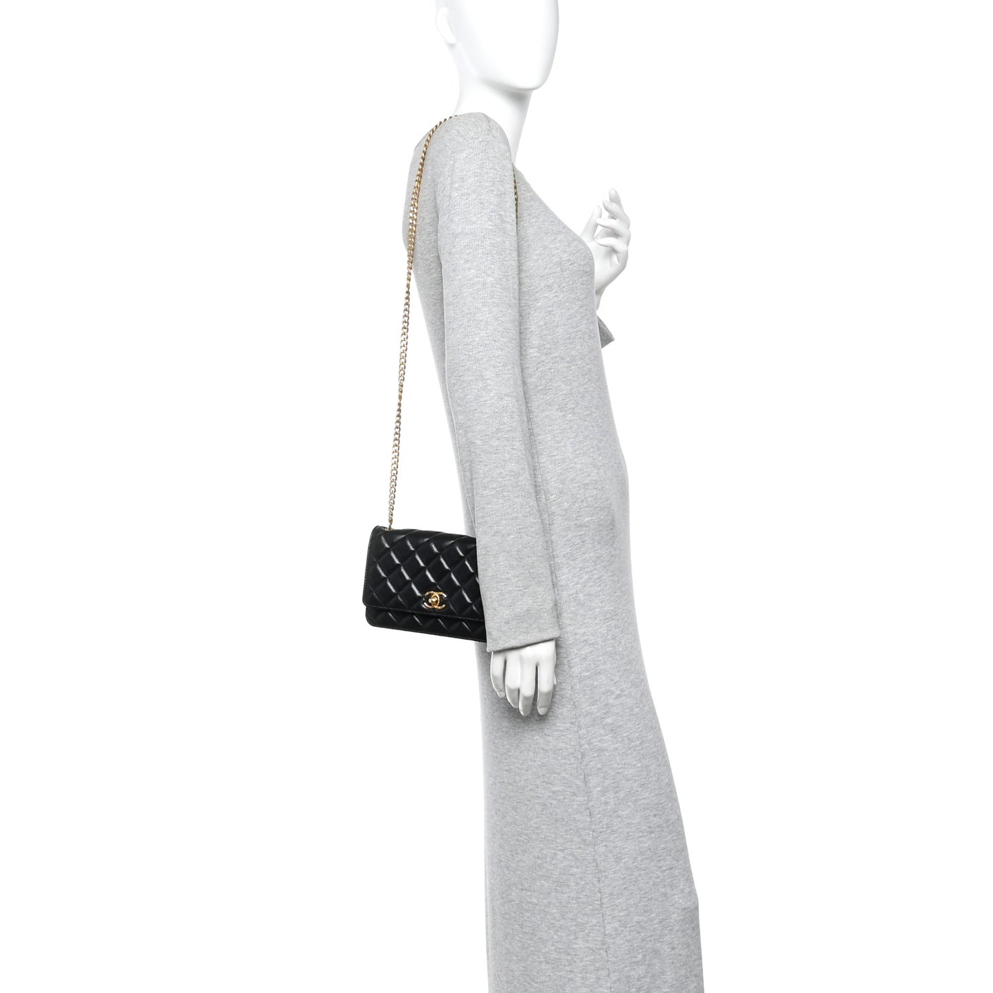 Lambskin Quilted Pillow Crush Wallet On Chain WOC Black