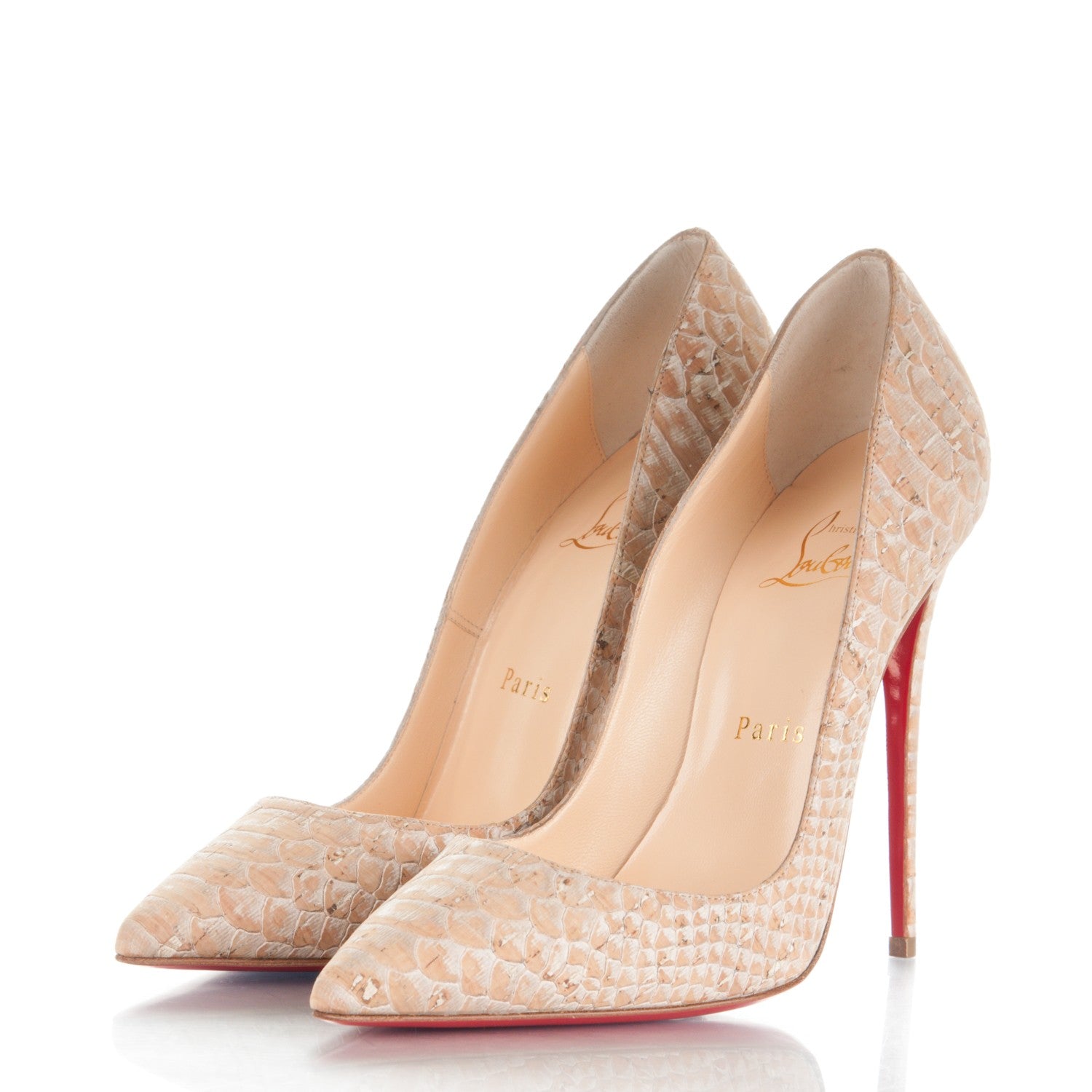 Christian Louboutin Liege Embossed So Kate 120 Pumps 37 Beige 3 of 8