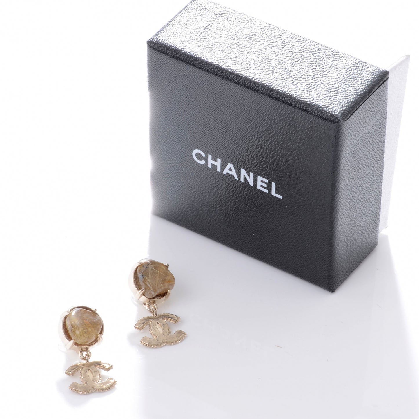 Rutilated Quartz CC Dangle Earrings Light Gold