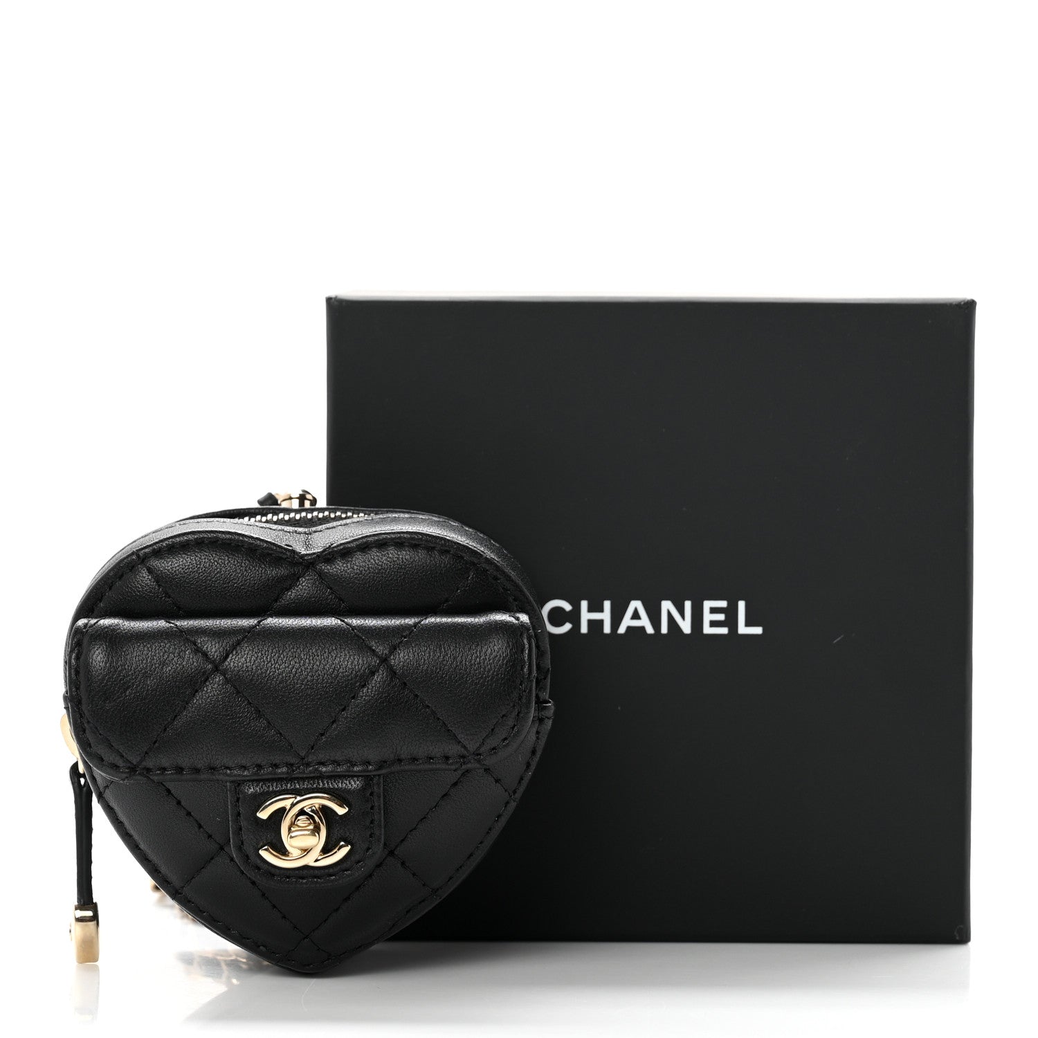 Chanel Lambskin Quilted CC In Love Heart Coin Purse With Chain Black 7 of 7