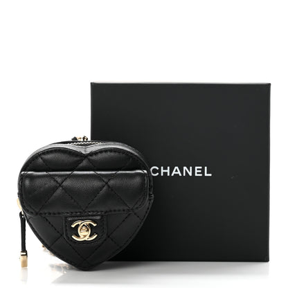 Chanel Lambskin Quilted CC In Love Heart Coin Purse With Chain Black 7 of 7