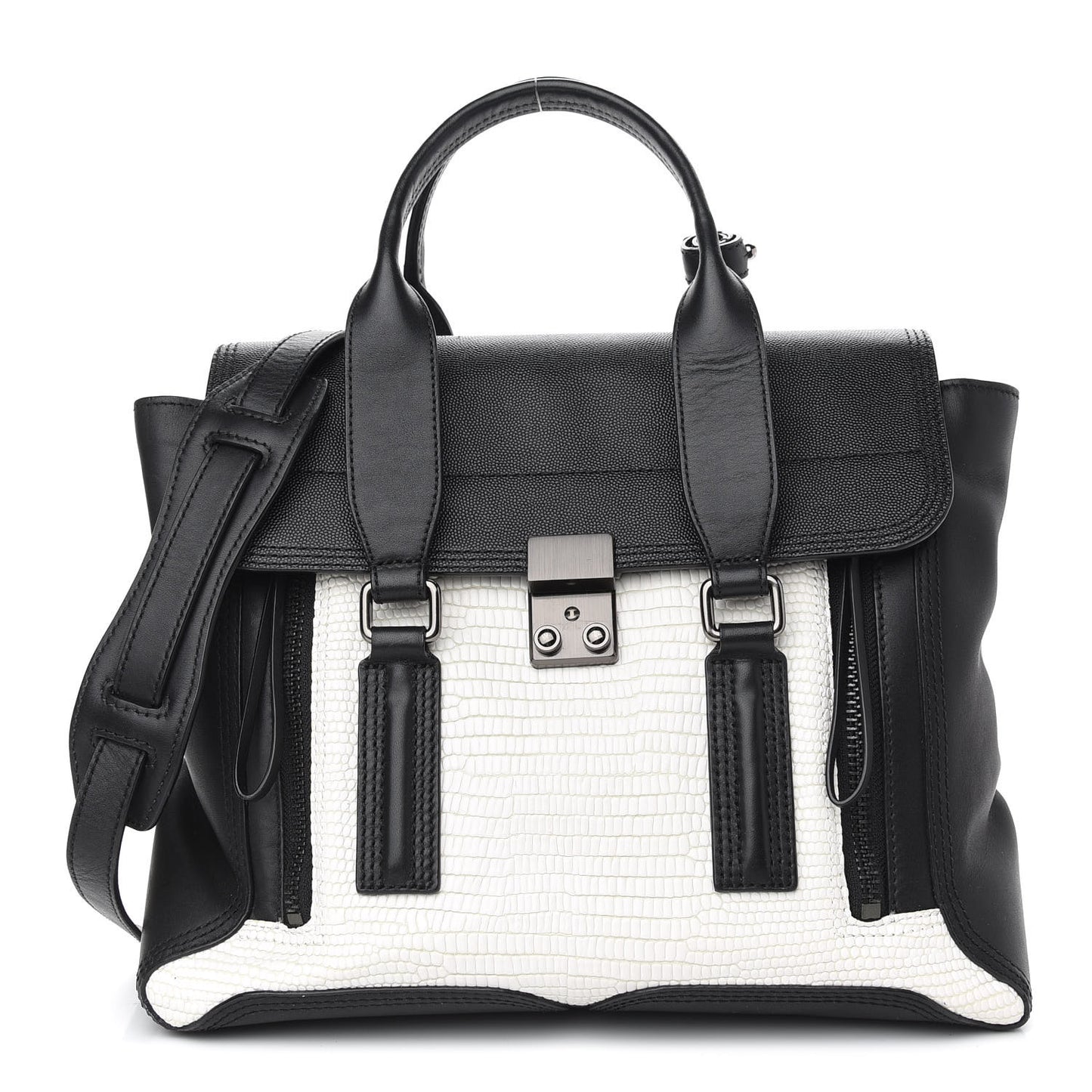 Embossed Medium Pashli Satchel Black White