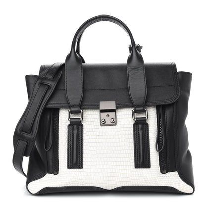 3.1 Phillip Lim Embossed Medium Pashli Satchel Black White 1 of 8