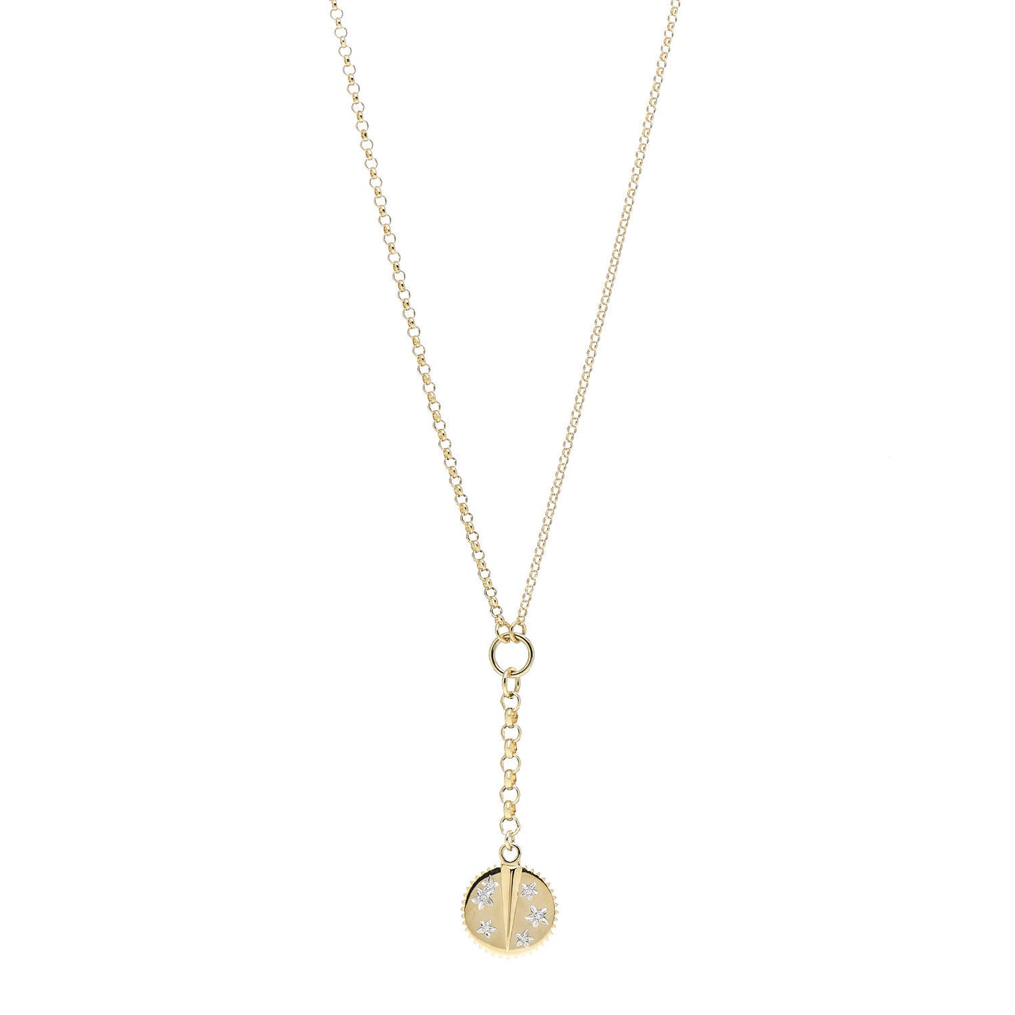 18K Yellow Gold Diamond Small Resilience Medallion Mixed Belcher Extension Chain Necklace