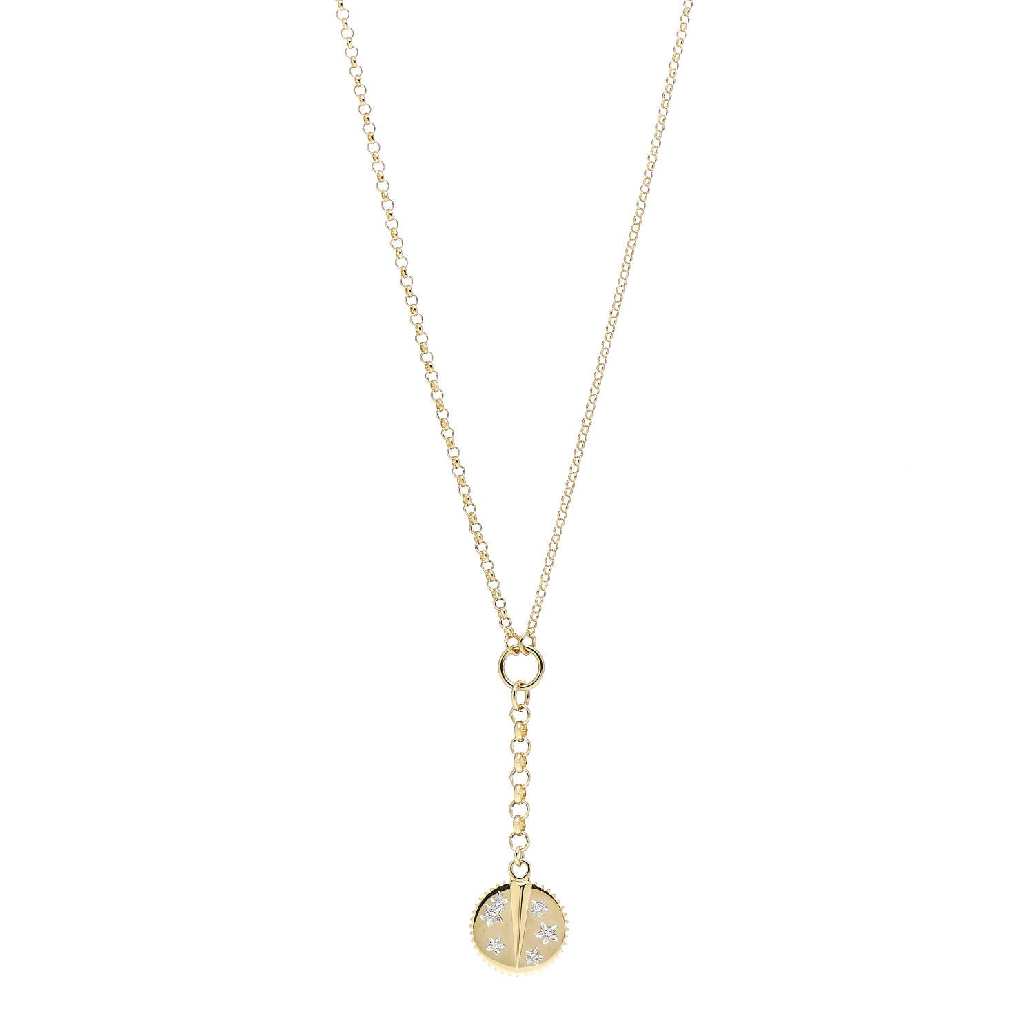 Foundrae 18K Yellow Gold Diamond Small Resilience Medallion Mixed Belcher Extension Chain Necklace 1 of 6