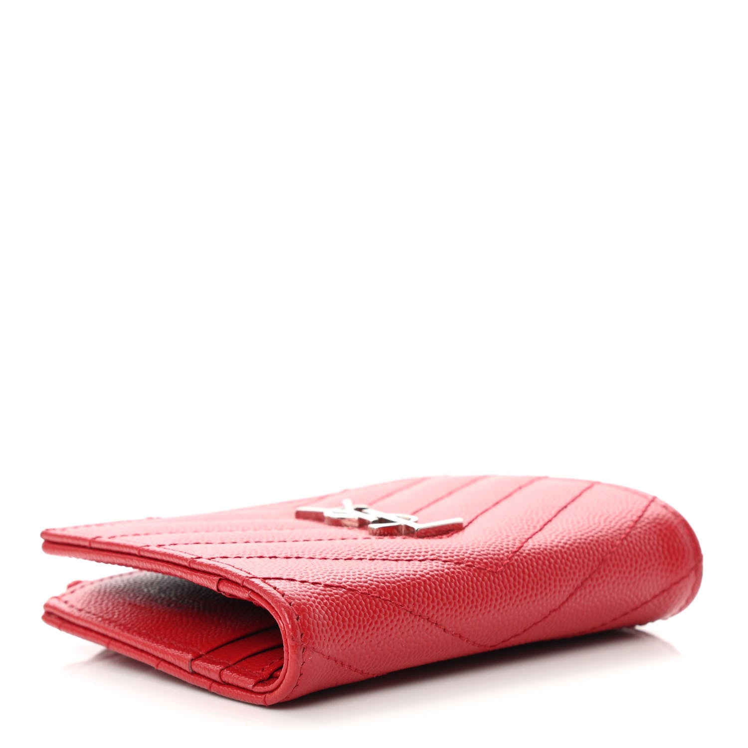 Saint Laurent Grain De Poudre Matelasse Chevron Monogram Zipped Card Case Bandana Red 4 of 8