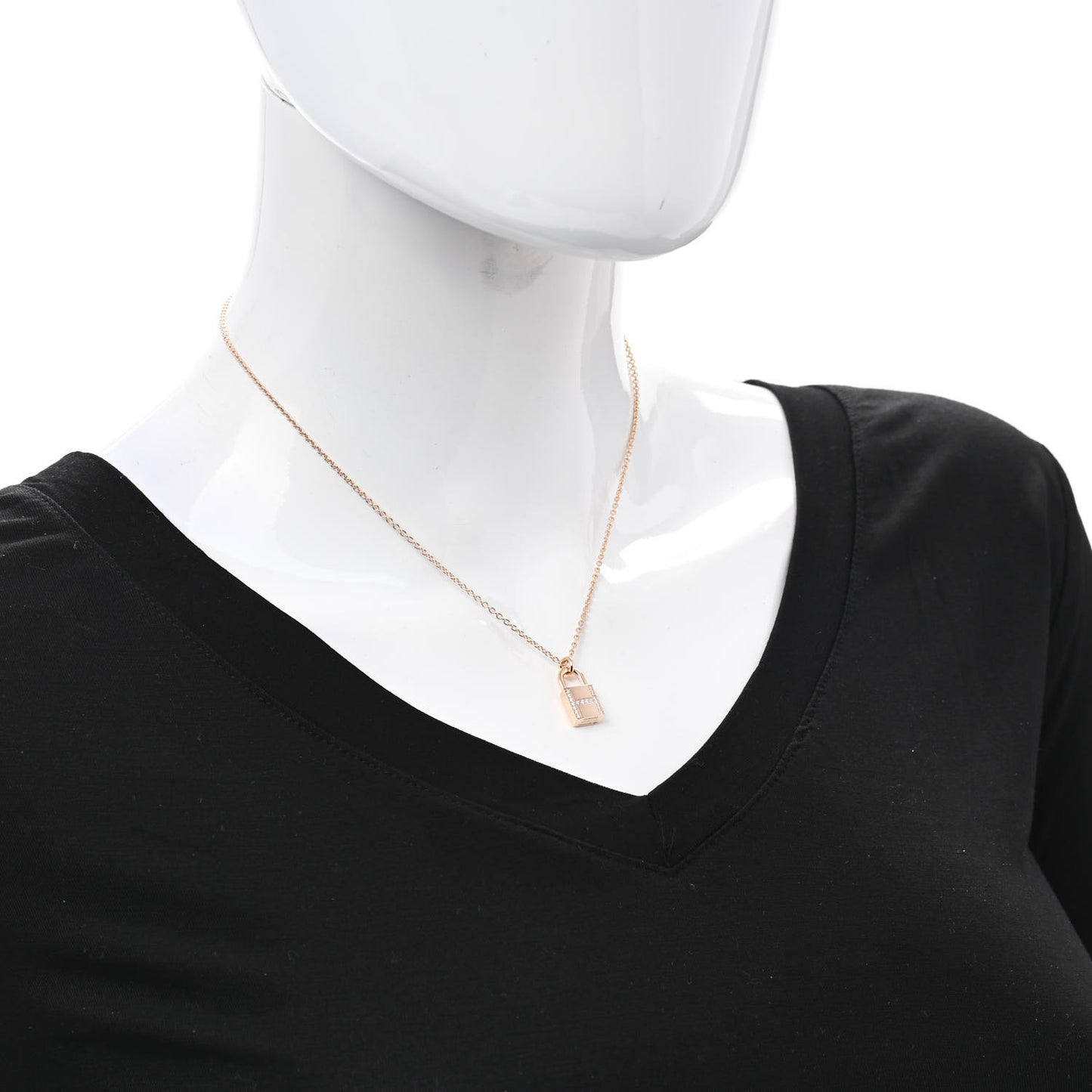 18K Rose Gold Diamond Amulettes Cadenas Pendant Necklace