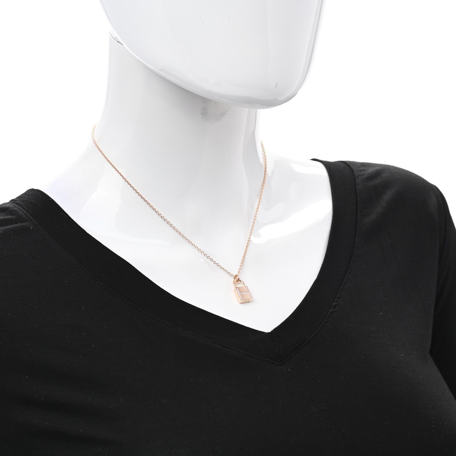 Hermes 18K Rose Gold Diamond Amulettes Cadenas Pendant Necklace 2 of 5