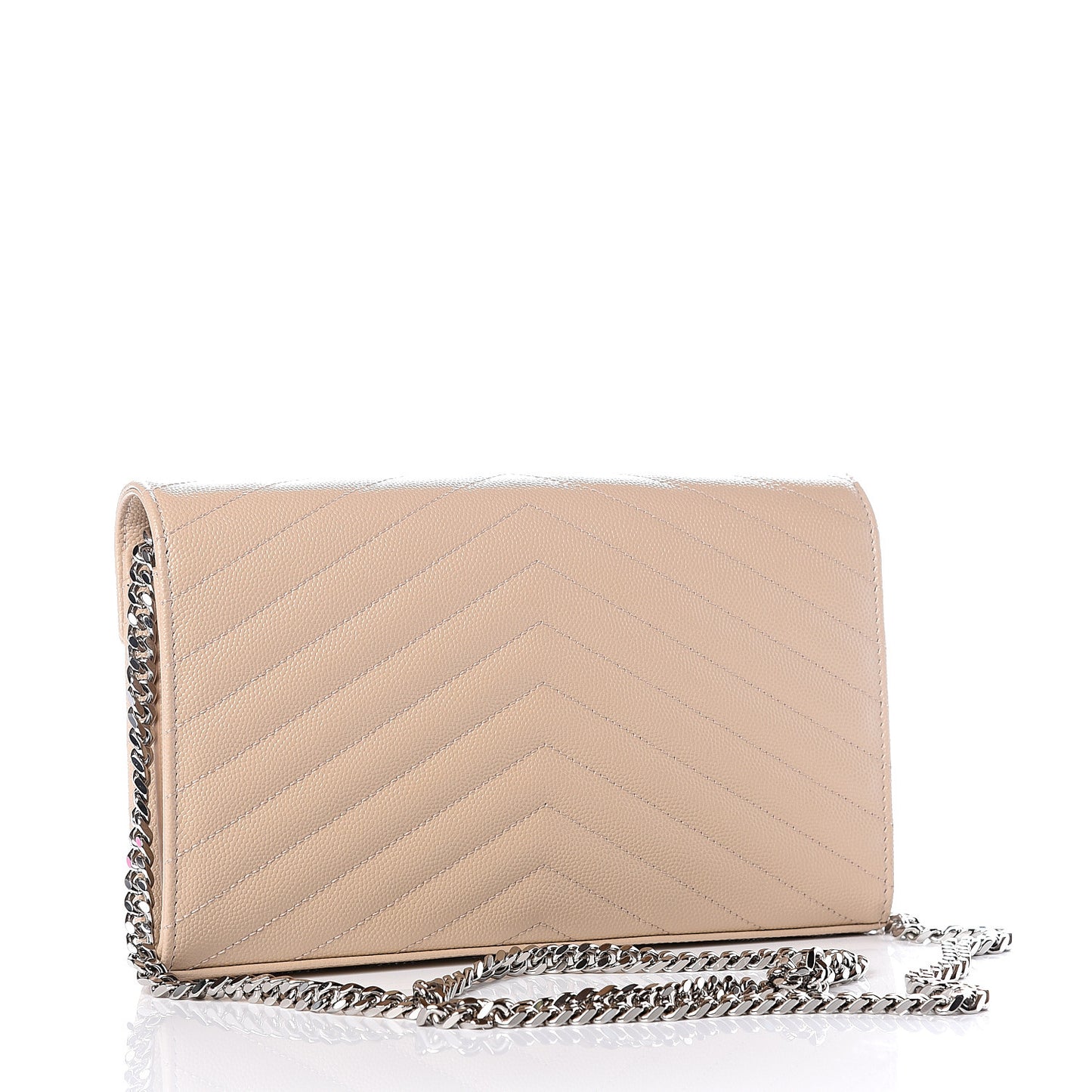 Grain De Poudre Matelasse Chevron Monogram Chain Wallet Nude Powder