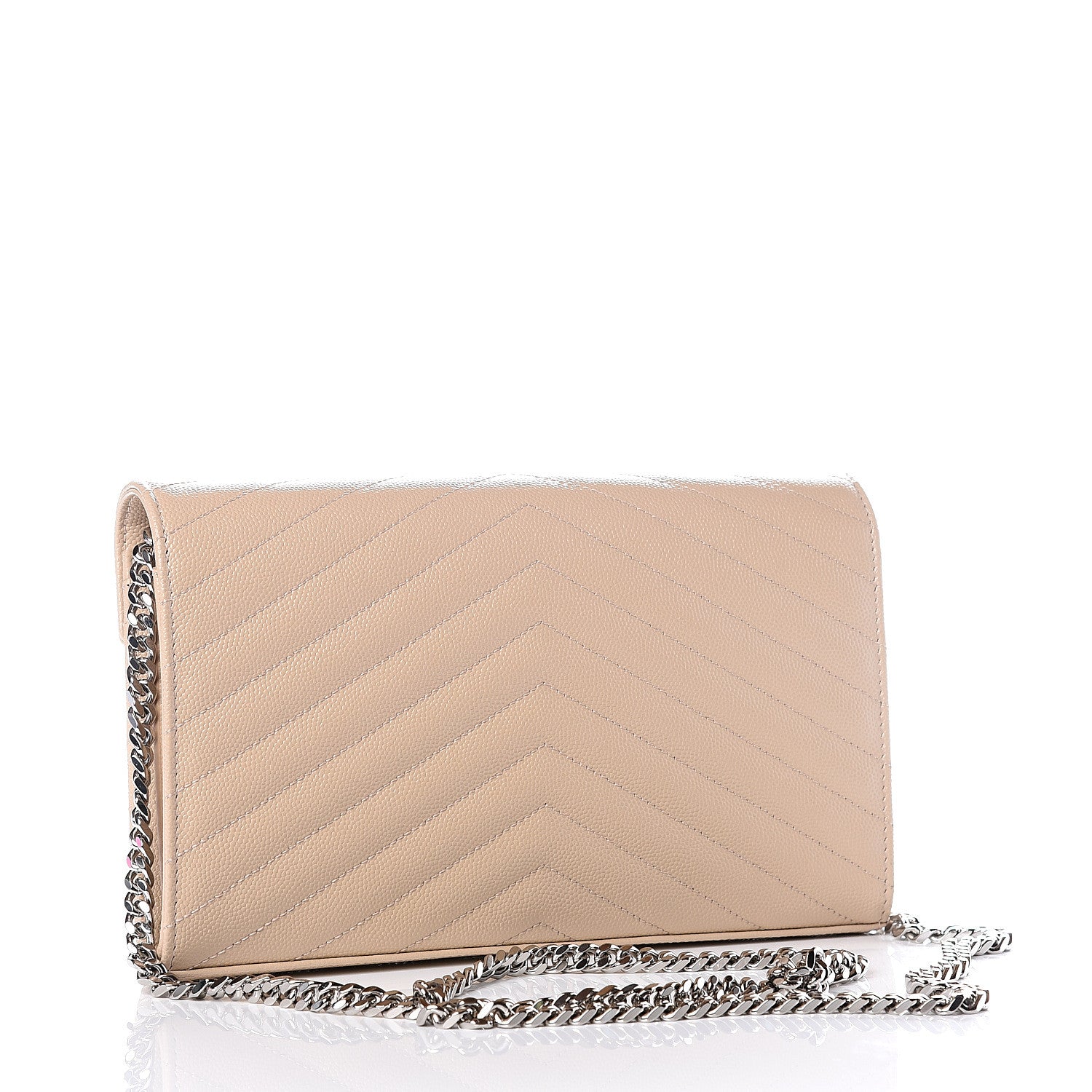 Saint Laurent Grain De Poudre Matelasse Chevron Monogram Chain Wallet Nude Powder 2 of 8