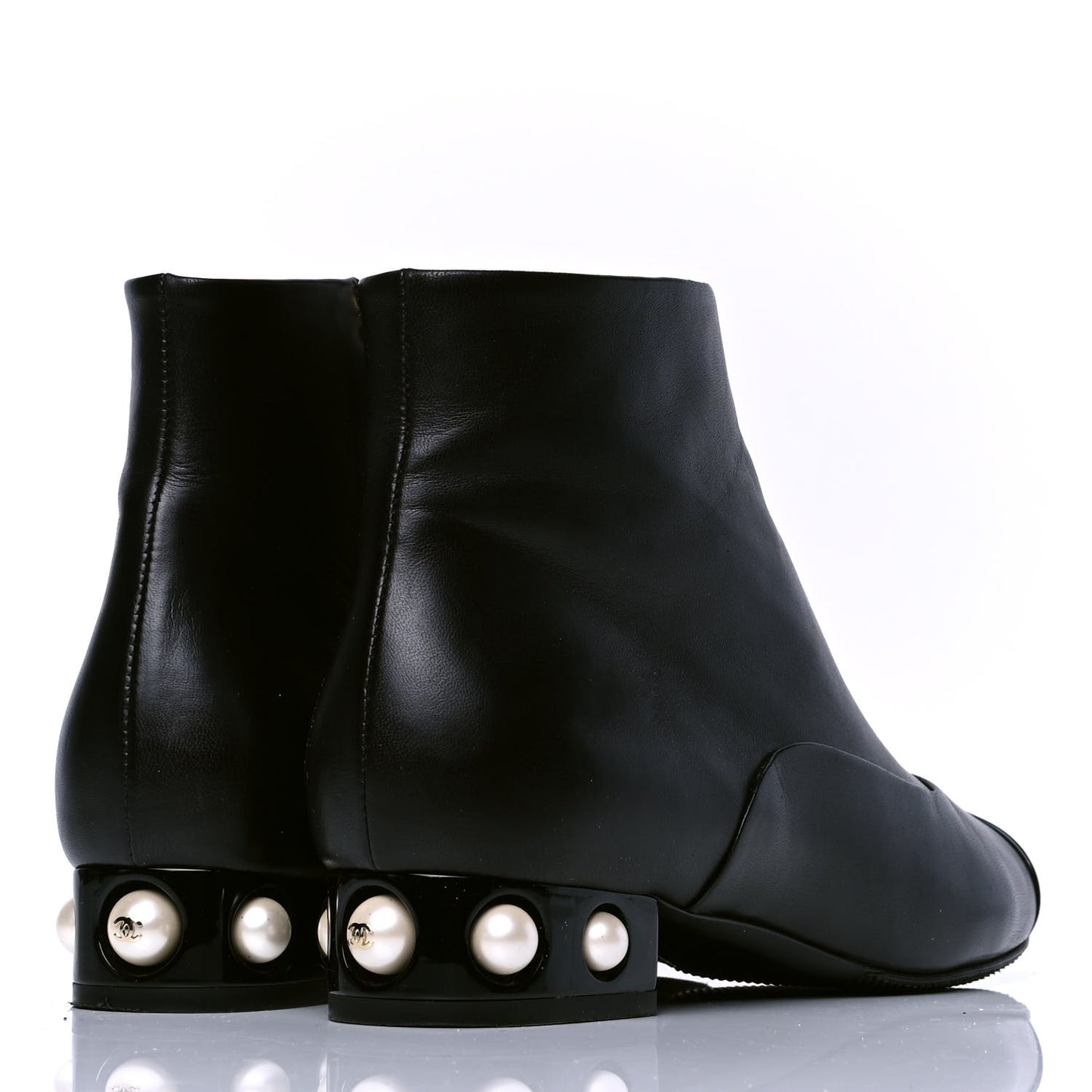 Lambskin Patent Pearl Cap Toe Short Boots 39.5 Black