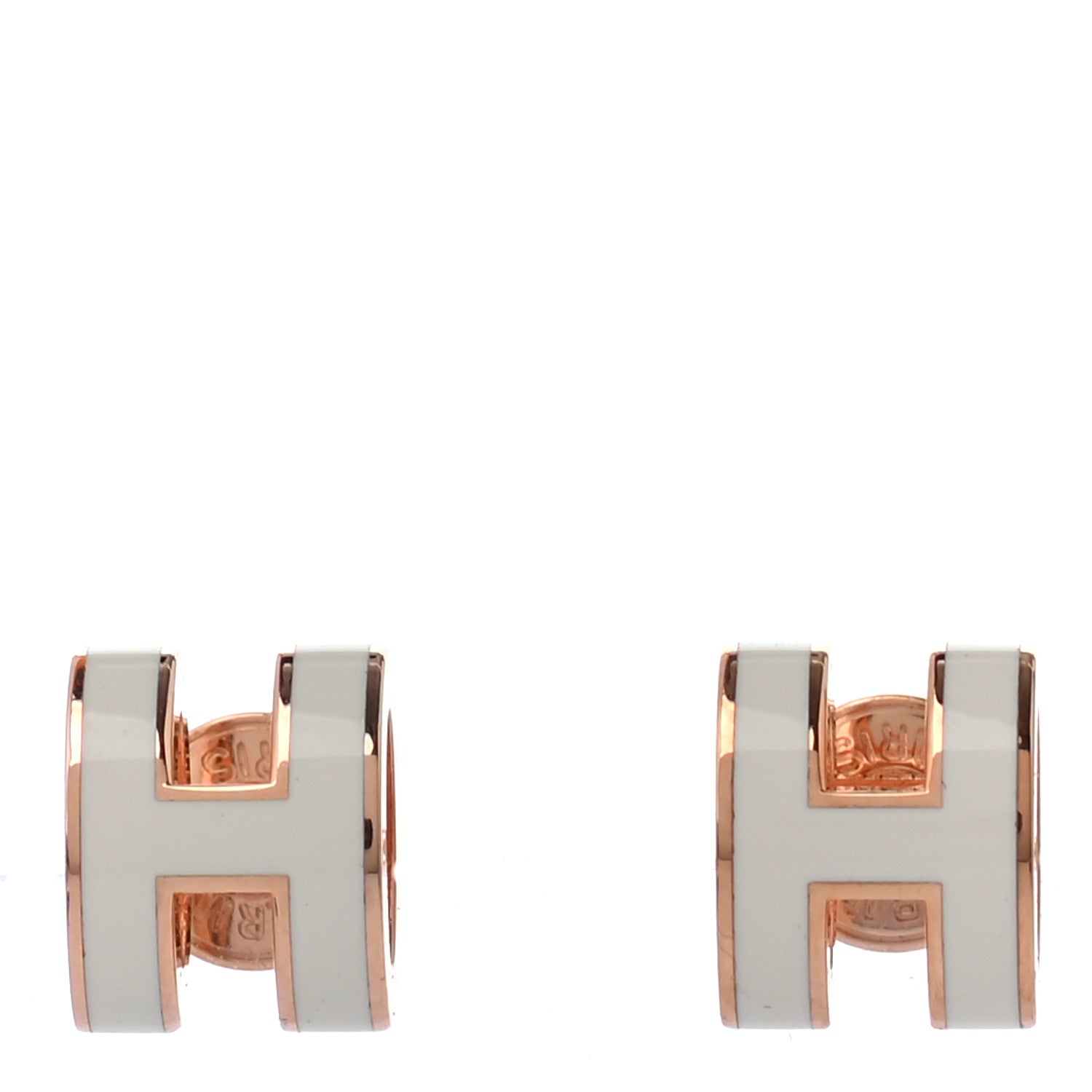 Hermes Rose Gold Lacquered Mini Pop H Earrings White 1 of 4