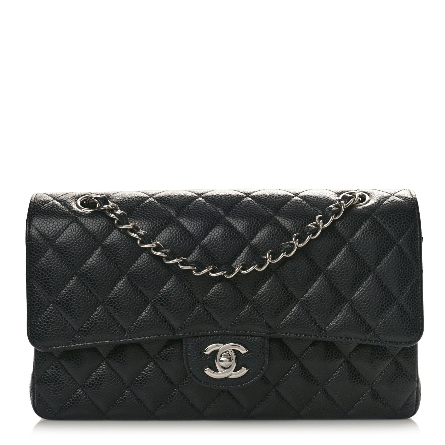 Caviar Quilted Medium Double Flap Black