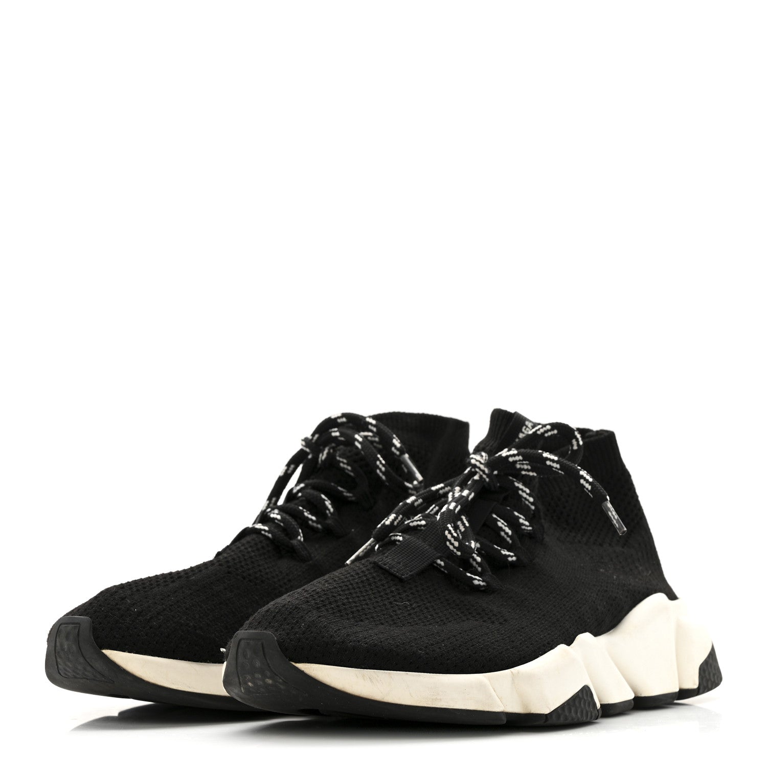 Balenciaga Recycled Knit Bi-Color Sole Womens Speed Lace Up Sneakers 39 Black White 4 of 14