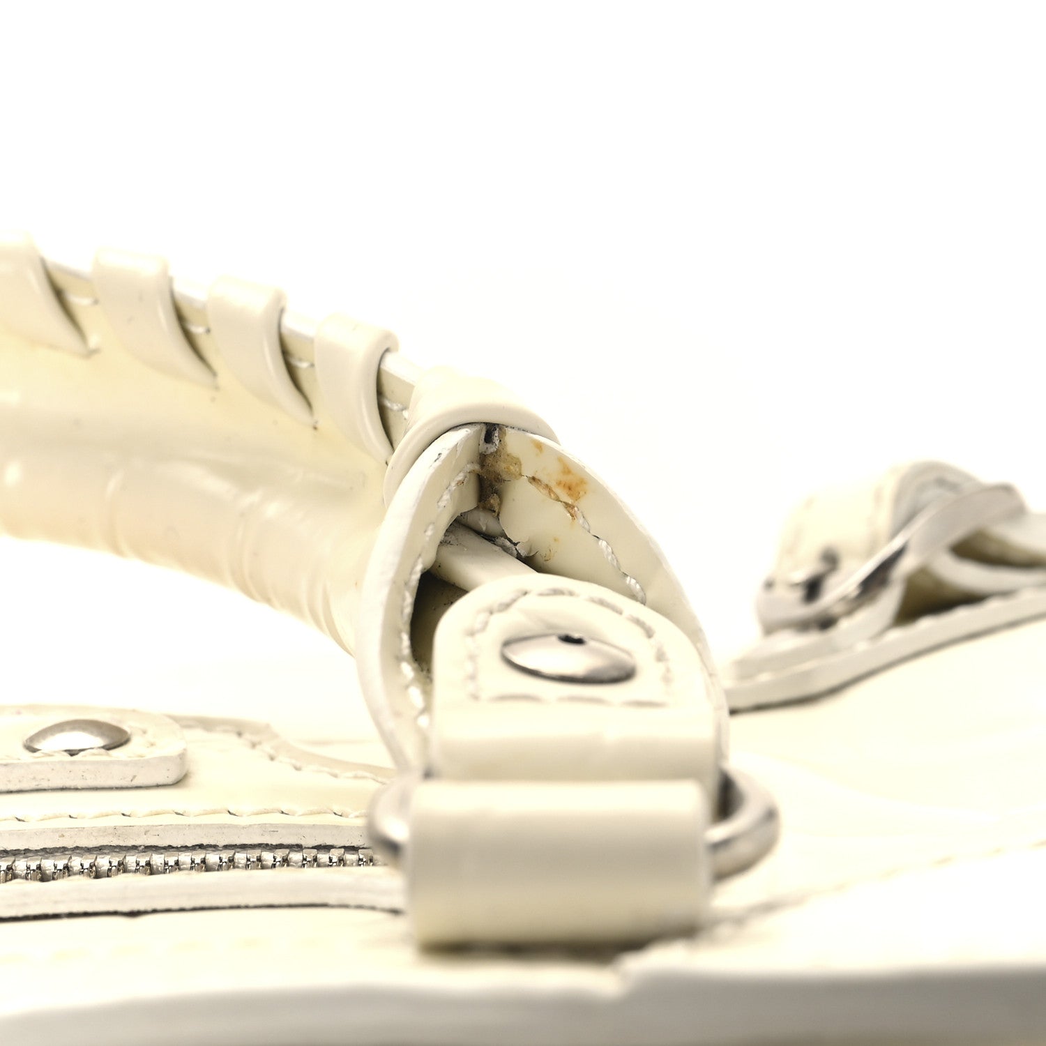 Balenciaga Semi Shiny Calfskin Crocodile Embossed Neo Classic Silver Hardware Mini City White 11 of 17
