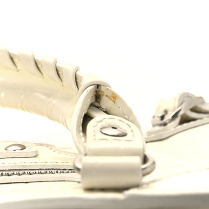 Balenciaga Semi Shiny Calfskin Crocodile Embossed Neo Classic Silver Hardware Mini City White 11 of 17