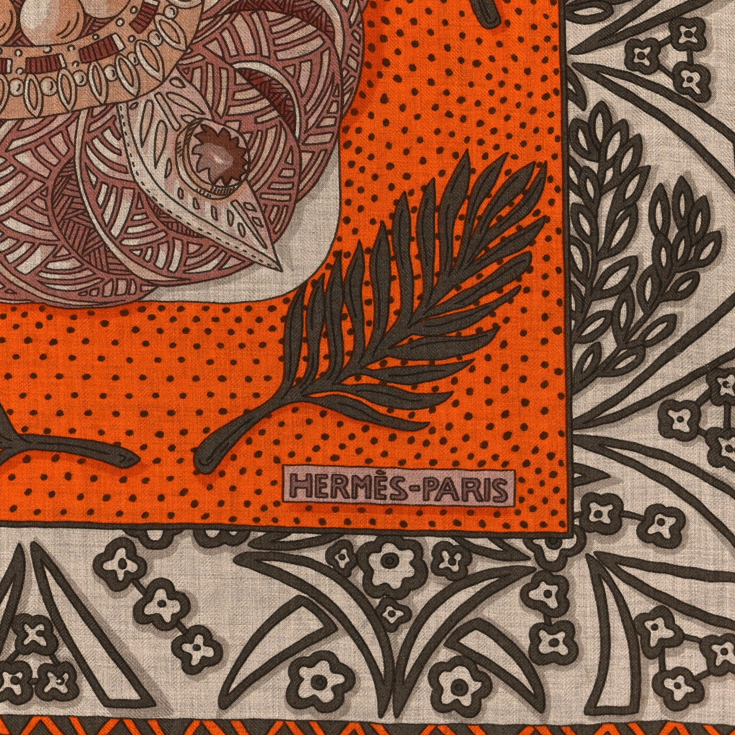 Hermes Cashmere Silk Zénobie Reine De Palmyre 140 Natural Terracotta Vert 2 of 5