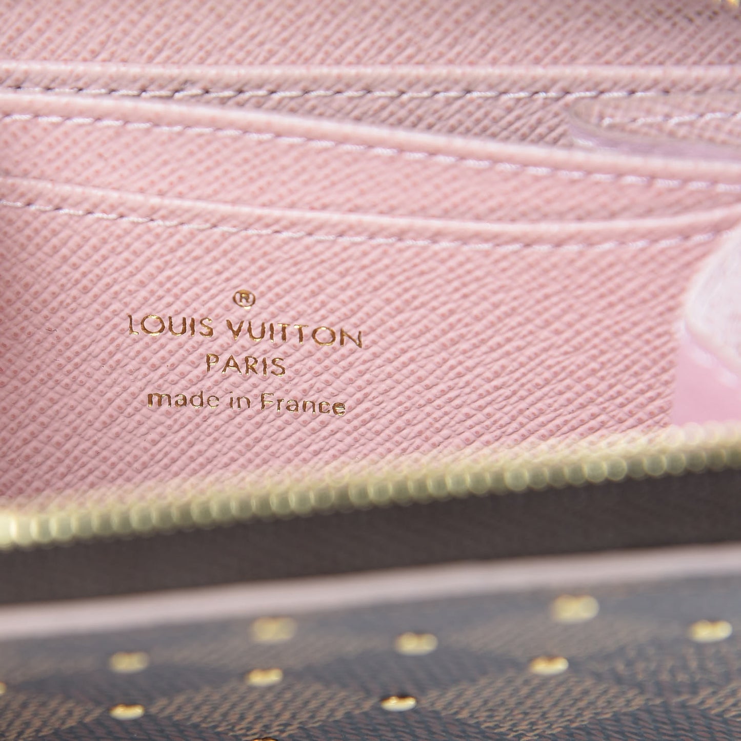 Damier Ebene Studded Coin Purse Rose Ballerine