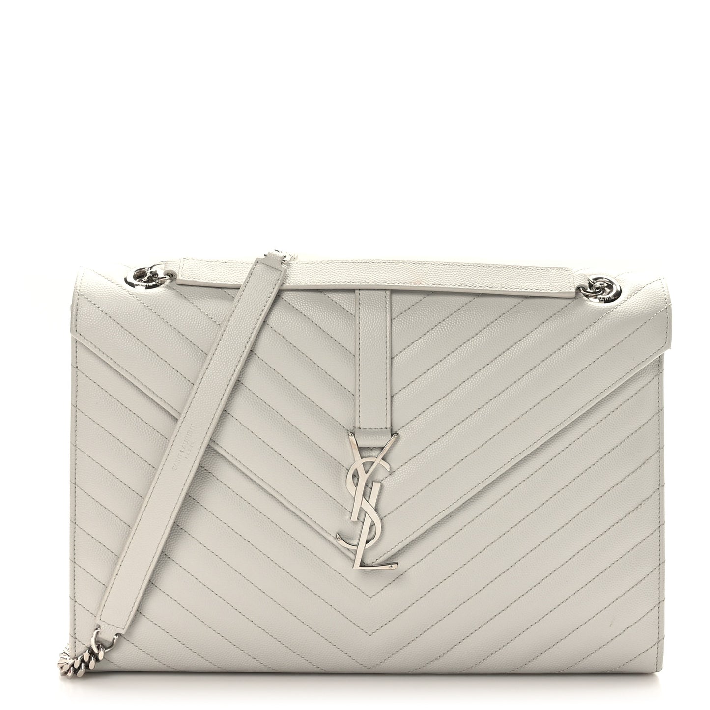 Grain De Poudre Matelasse Chevron Large Monogram Satchel Gris Perle