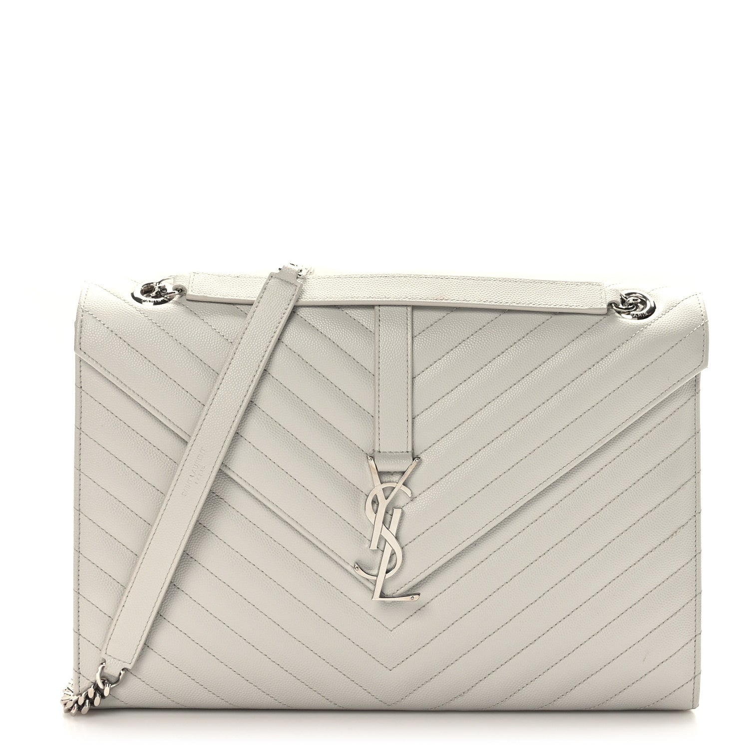 Saint Laurent Grain De Poudre Matelasse Chevron Large Monogram Satchel Gris Perle 1 of 10