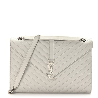 Saint Laurent Grain De Poudre Matelasse Chevron Large Monogram Satchel Gris Perle 1 of 10