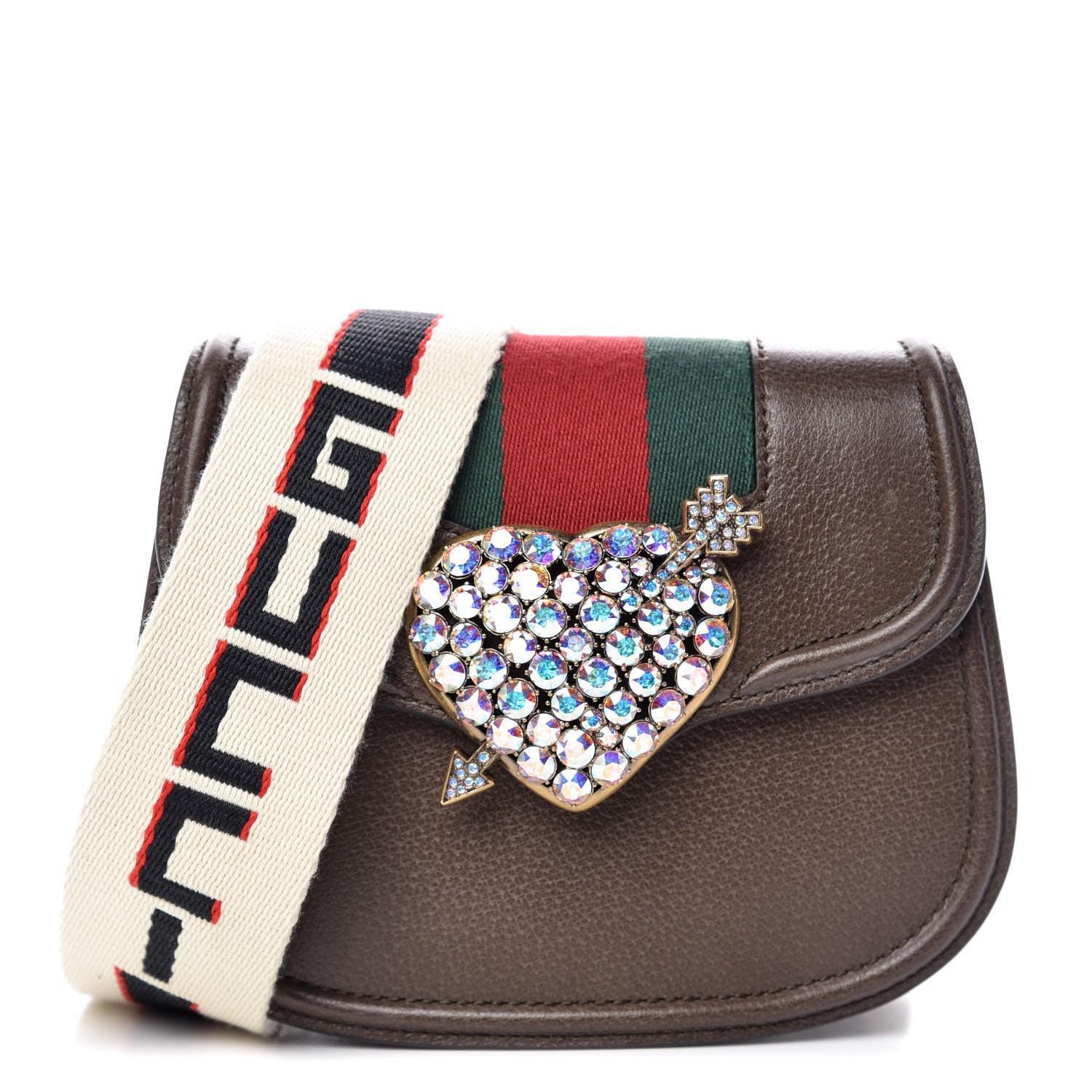 Gucci Textured Calfskin Web Crystal Heart Stripe Small Totem Shoulder Bag New Acero 1 of 7
